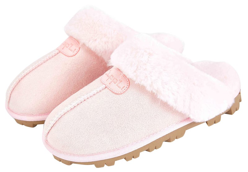 CLPP'LI Womens Slip on Faux Fur Warm Winter Mules Fluffy Suede Comfy Slippers-Pink-10 - Image 1